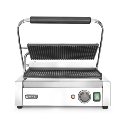 Hendi Kontaktgrill - Panini, oben und unten gerillt, 50/300˚C, 230V / 2,2 kW, 430 x 370 x (H) 210 mm