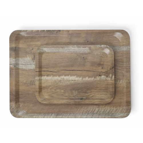 Hendi Serviertablett aus Melamin mit Holzoptik, Holz dunkel, 370 x 530 mm