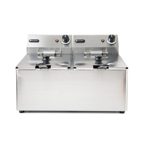 Hendi Fritteuse Kitchen Line - 2x8L, Kitchen Line, 16 L, 50 / 190˚C, 230 V / 7000 W, 550 x 430 x (H) 345 mm