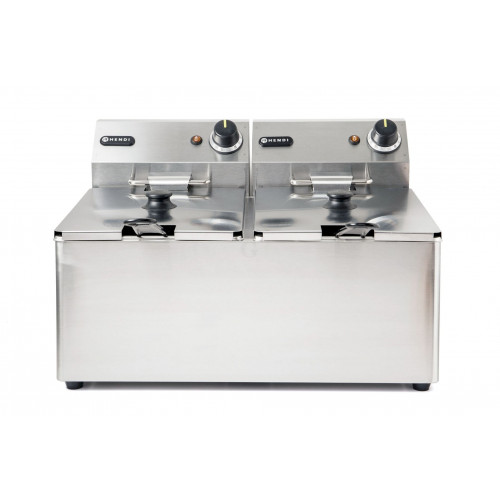 Hendi Fritteuse Kitchen Line - 2x8L, Kitchen Line, 16L, 50/190˚C, 230V/7000W, 550x430x(H)345mm