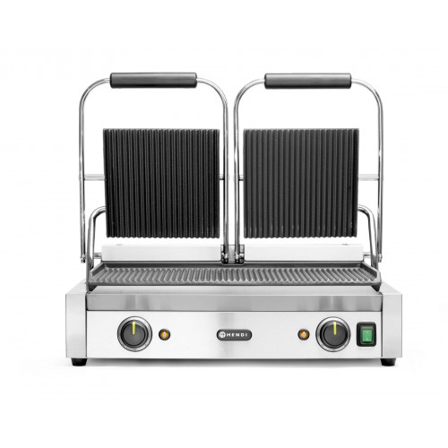 Hendi Kontaktgrill - Doppelversion Gerillte Ausführung, oben und unten gerillt, 230V/3600W, 570x370x(H)210mm