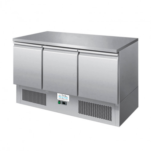 Atosa ICE3851GR 3 Türiger Kühltisch mit Arbeitsplatte 4 x GN1/1