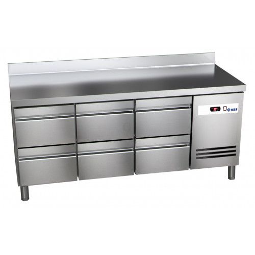 KBS Kühltisch Ready KT3616 mit Arbeitsplatte, Aufkantung 6 halbe Schubladen