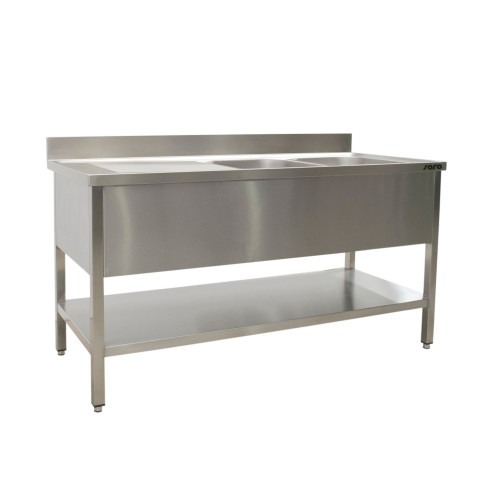 SARO Spültisch mit 2 Becken, rechts - 700 mm Tiefe, 1400mm