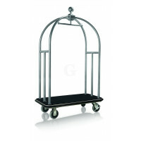 WAS Gepäckwagen,112 x 61 x 186 cm silberfarben gebürstet schwarzer Teppich Edelstahl