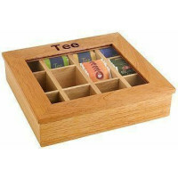 APS Teebox mit 12 Kammern 31x28x9 cm Holz hell