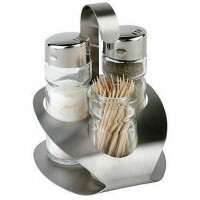 APS Menage PRO 3-tlg. Zahnstocher-Glasbehälter Edelstahl matt