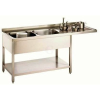 Gastro-Steel Edelstahl Spülcenter mit 2 Becken links, Arbeitsplatte hinten aufgekantet 1800 x 600 mm