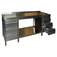 Edelstahl Arbeitstisch mit 2 Schubladenblöcken und Bodenablage Serie Variabel-20
