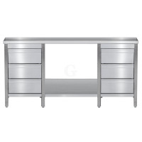 Edelstahl Arbeitstisch mit Schubladenblock links & rechts verschweißt, Bautiefe 700 mm, mit Grundboden, AISI 304, 1500 x 700 x 850
