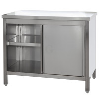 Edelstahl Arbeitsschrank mit Türen und höhenverstellbarem Zwischenboden, Bautiefe 800 mm, AISI 304, 1600 x 800 x 850