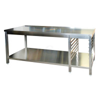 Edelstahl Arbeitstisch mit GN-Winkel rechts GN1/1 verschweißt, Bautiefe 800 mm, mit Grundboden, AISI 304, 1400 x 800 x 850