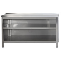 Edelstahl Arbeitsschrank offen mit Aufkantung und höhenverstellbarem Zwischenboden, Bautiefe 700 mm, AISI 304, 1000 x 700 x 850