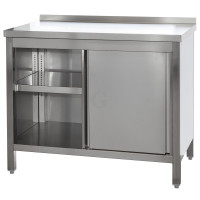 Edelstahl Arbeitsschrank mit Aufkantung, Türen und höhenverstellbarem Zwischenboden, Bautiefe 700 mm, AISI 304, 1100 x 700 x 850