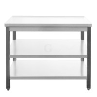 Edelstahl Arbeitstisch verschweißt, Bautiefe 700 mm, mit Grundboden & Zwischenboden, AISI 304, 2900 x 700 x 850