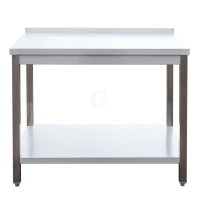 Edelstahl Arbeitstisch mit Aufkantung verschweißt, Bautiefe 700 mm, mit Grundboden, AISI 304, 2900 x 700 x 850