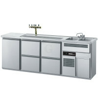 CHROMOnorm Theke Tresen mit 2 Becken 1 Tür & 4 Schubladen