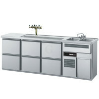 CHROMOnorm Theke Tresen mit 2 Becken & 6 Schubladen