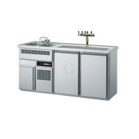 CHROMOnorm Edelstahl Getränketheke/Biertheke mit 2 Becken links & 2 Türen