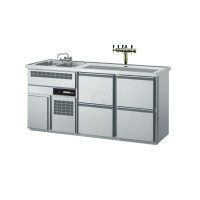 CHROMOnorm Edelstahl Getränketheke/Biertheke mit 2 Becken links & 4 Schubladen