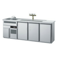 CHROMOnorm Edelstahl Getränketheke/Biertheke mit 2 Becken & 3 Türen