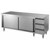 Edelstahl Arbeitsschrank mit Schubladenblock und Schiebetür Serie Standard-20