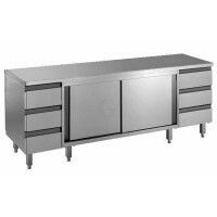 Edelstahl Arbeitsschrank mit Schubladenblock und Schiebetüren Serie Standard-20