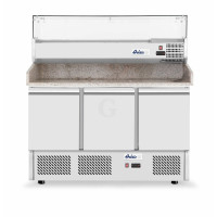 Hendi Pizzatisch, dreitürig mit Aufsatzkühlvitrine 380 + 40 L, 254 L, -2 / 8 ˚C, 230 V / 0,4 kW, R600a, 1365 x 700 x (H) 1012 mm