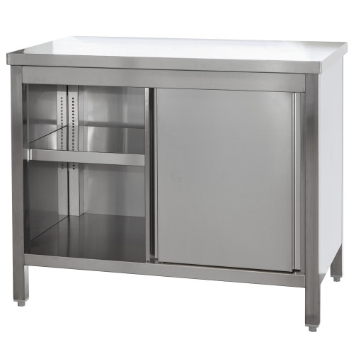 Edelstahl Arbeitsschrank mit Türen und höhenverstellbarem Zwischenboden, Bautiefe 700 mm, AISI 304, 400 x 700 x 850