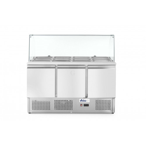 Hendi Kühltisch, dreitürig mit Glasdisplay 380L, 2/8˚C, 230V/310W, R600a, 1365x700x(H)1300mm