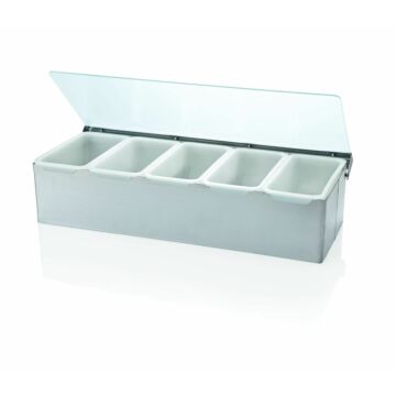 WAS Zutatenbehälter mit 6 Einsätzen à 0,45 Liter 45 x 15 x 9 cm Chromnickelstahl/Acryl