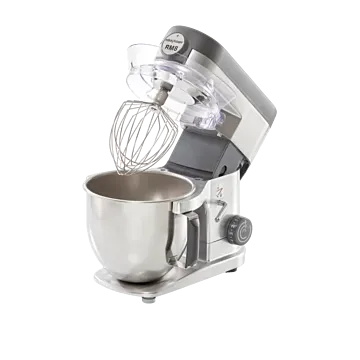 Robot Coupe Rührmaschine RM 8 SP mit Edelstahlschüssel und Schneebesen, Seitenansicht auf weißem Hintergrund