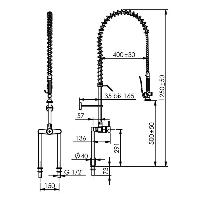 Echtermann CLASSIC CLEAN Geschirrspülbrause mit Spültisch-Einhebelmischer, 1250mm