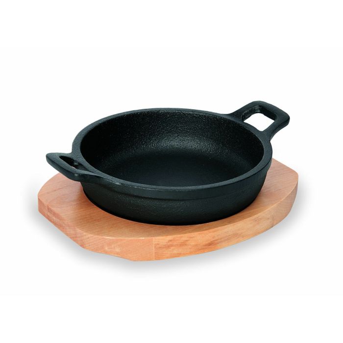 WAS Servierpfanne Cast Iron 35 mit Holzuntersetzer Ø 10 cm Gusseisen/Holz