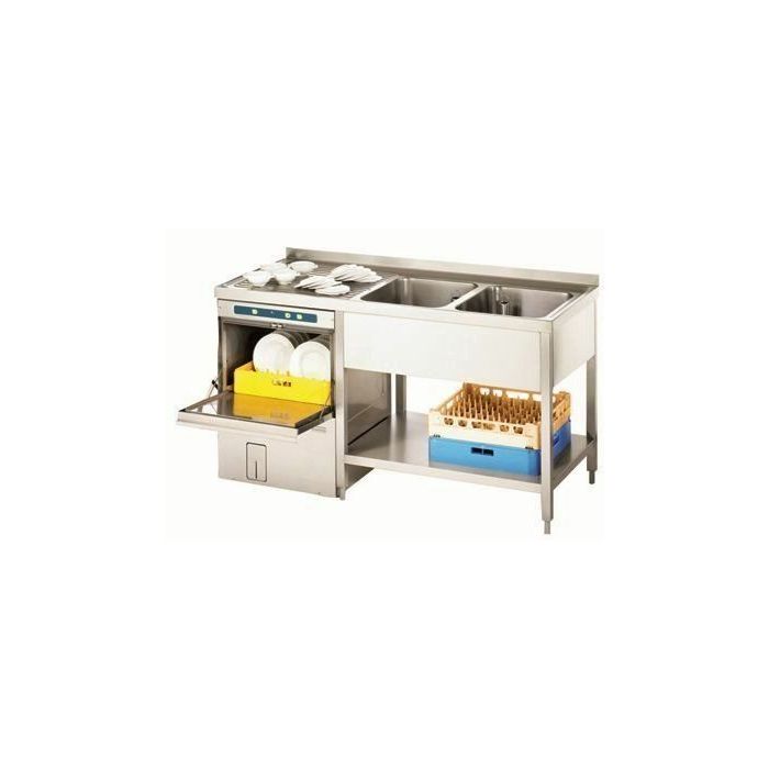 Gastro-Steel Edelstahl Spülcenter mit 2 Becken rechts, Arbeitsplatte hinten aufgekantet 1800 x 600 mm