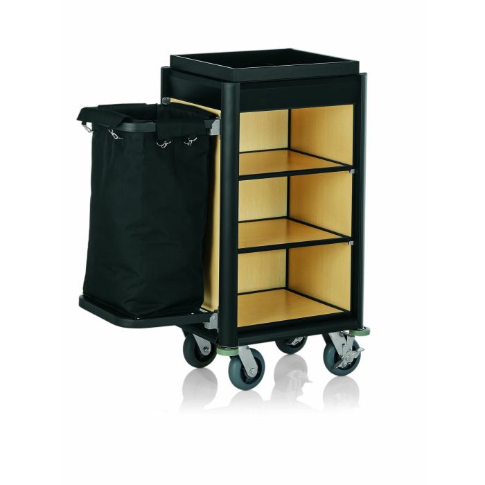 WAS Zimmerservicewagen Isabella 1 Wäschesack 95 x 54x 116 cm schw. Kantenprofile helle Holzoptik