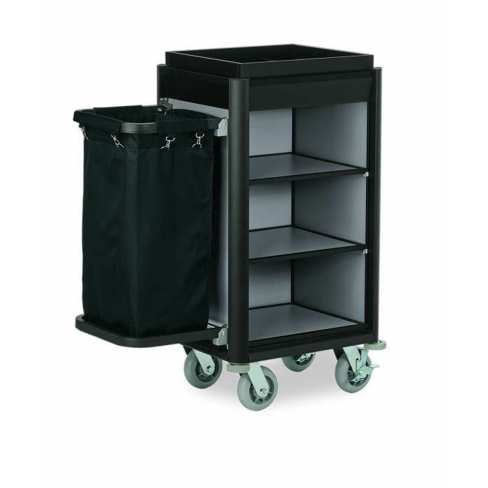 WAS Zimmerservicewagen Isabella 1 Wäschesack 95 x 54x 116 cm schwarze Kantenprofile Aluoptik