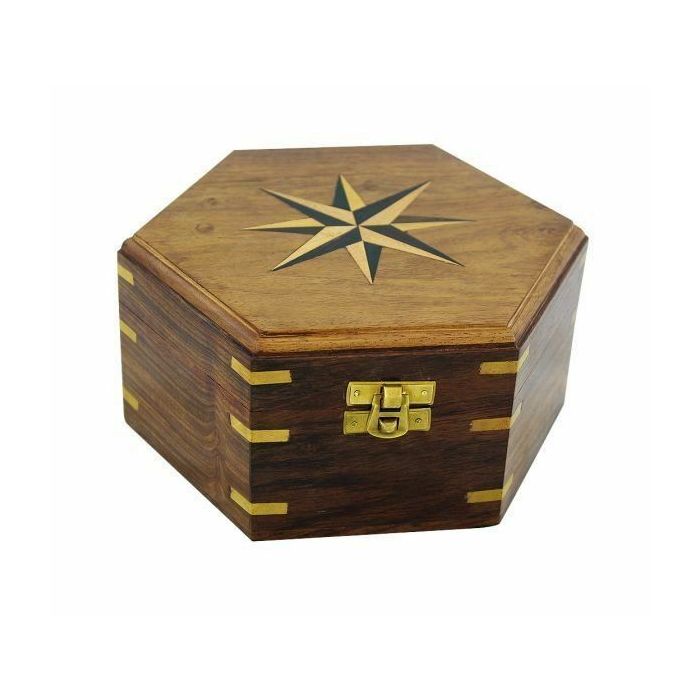 SeaClub Holzbox mit Windrose-Inlay groß