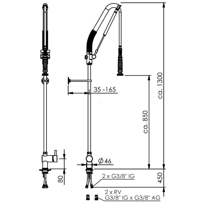 Echtermann TOP CLEAN Einhebel-Standbatterie 1/2 Zoll Maße
