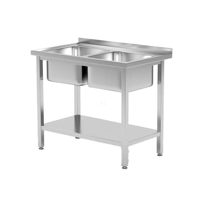 Hendi Budget Line Doppelspültisch mit Regalboden - geschraubt