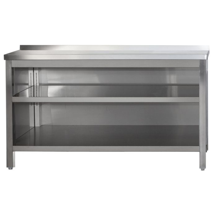 Edelstahl Arbeitsschrank offen mit Aufkantung und höhenverstellbarem Zwischenboden, Bautiefe 800 mm, AISI 304, 400 x 800 x 850