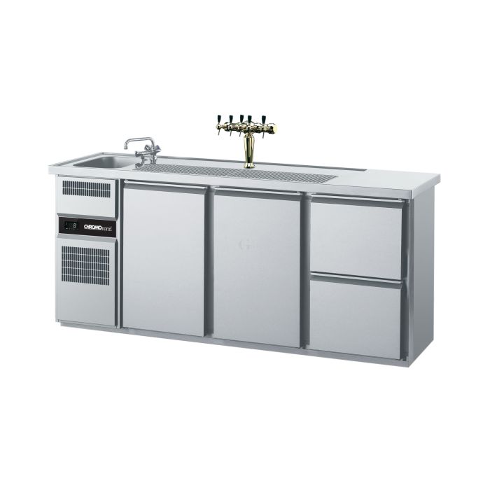 CHROMOnorm Edelstahl Getränketheke/Biertheke mit 1 Becken 2 Türen & 2 Schubladen