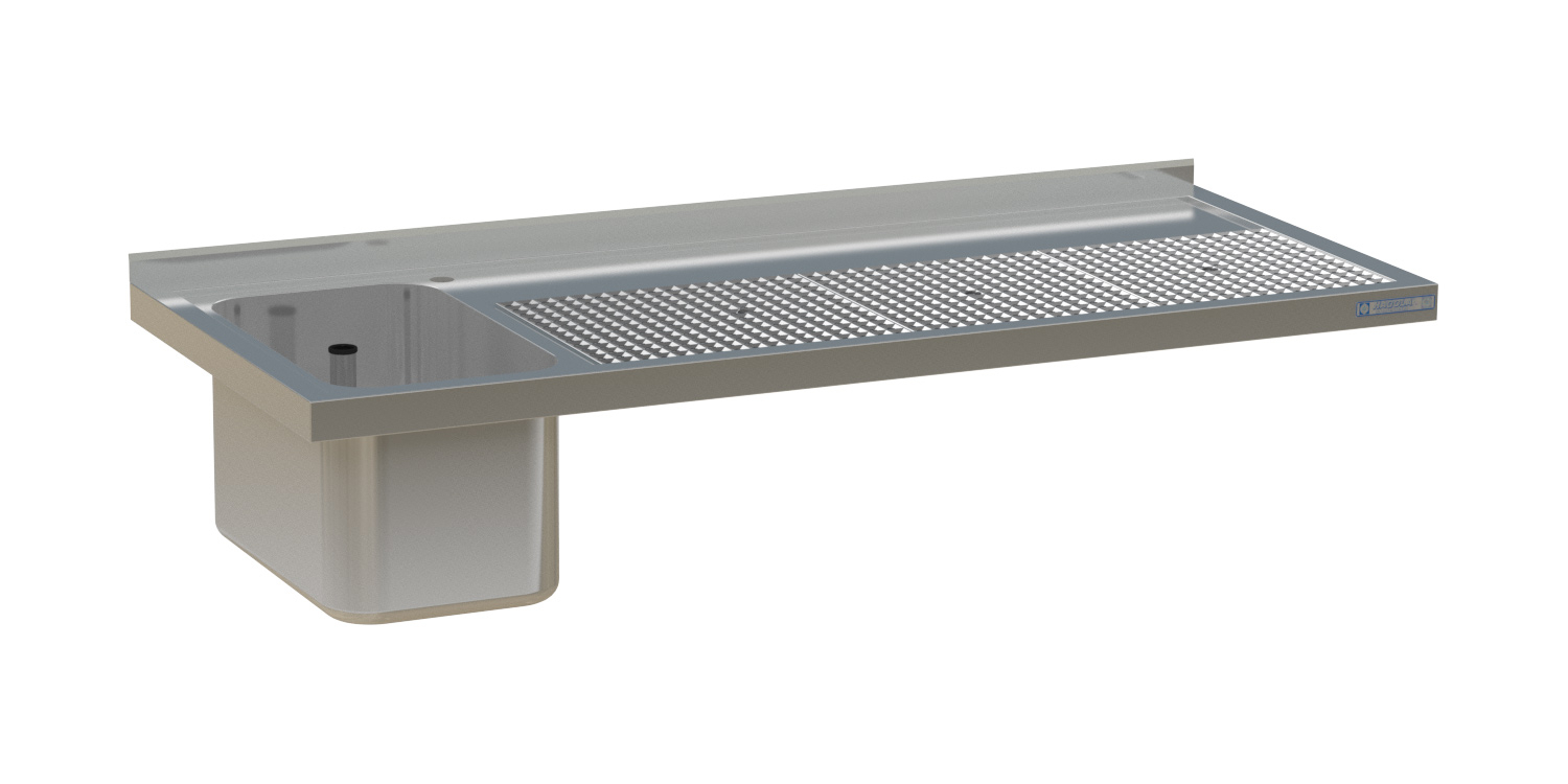Hagola Schanktischabdeckung, 1 Becken, 1800 x 50 x 660 mm, Wandanschluss