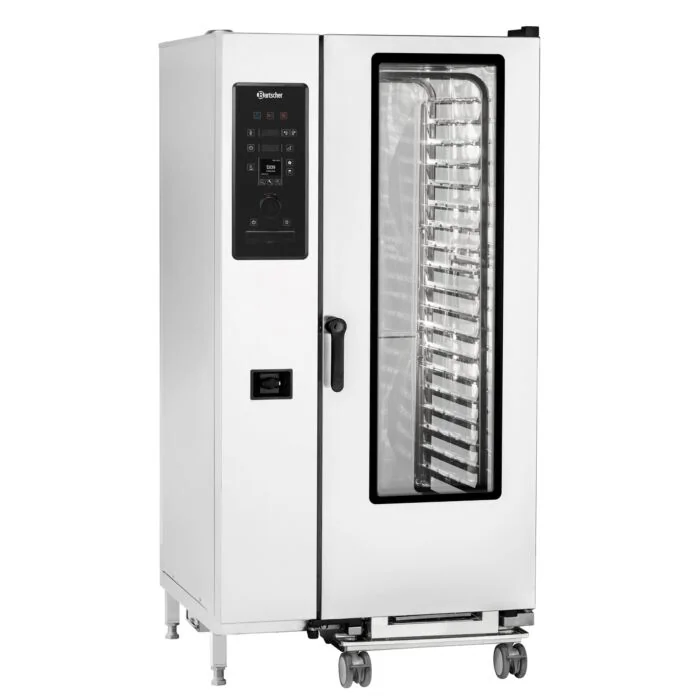 Bartscher Kombidämpfer Gigasteam 20110DRS – Frontansicht des elektrischen Rollwagenkombis für 20x 1/1 GN