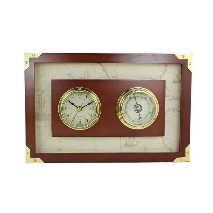 SeaClub Uhr und Barometer im Holzrahmen Hauptansicht