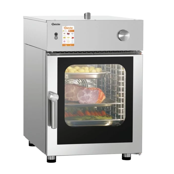 Bartscher Kombidämpfer Silversteam-K 6110D – Frontansicht des Edelstahl-Kombidämpfers mit Touch-Display und 6 Einschüben