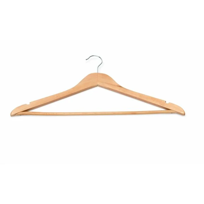 WAS 5 Kleiderbügel mit Einkerbungen und Steg 44,5 x 1,2 x 23 cm Holz natur