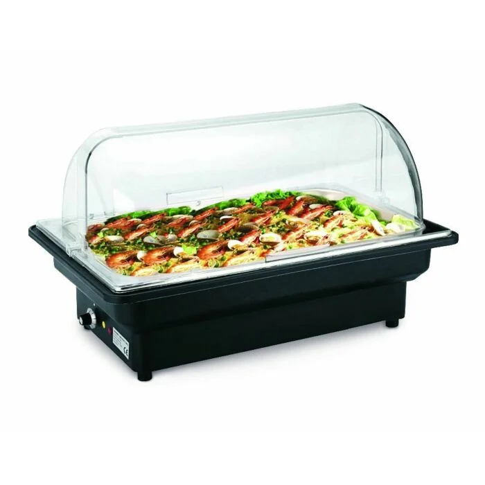 WAS Elektro Chafing Dish GN 1/1 mit Roll Top Deckel,56 x 36 x 32 cm Chromnickelstahl