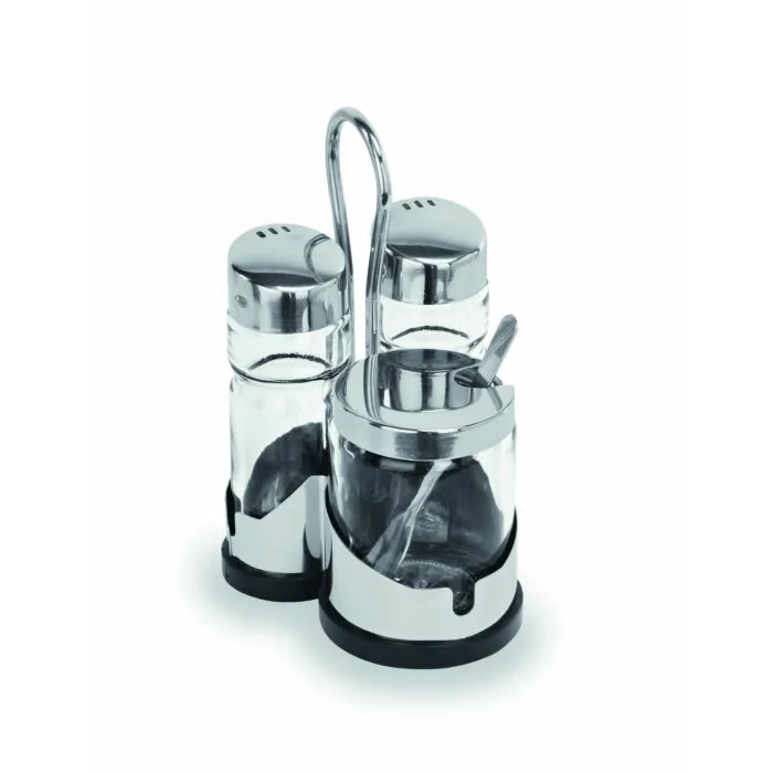 WAS Menage 1755 3-teilig Salz Pfeffer & Senf 12 cm Glas