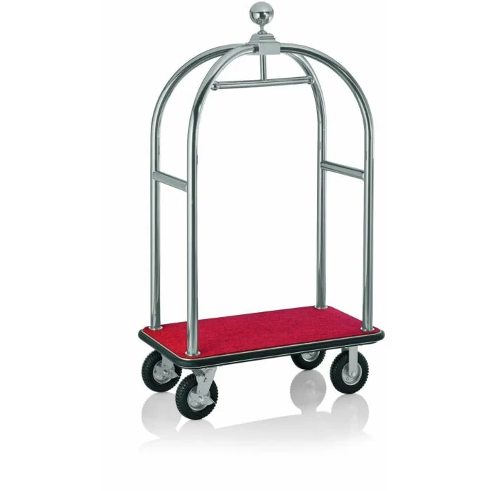 WAS Gepäckwagen 113 x 62 x 191 cm silberfarben gebürstet roter Teppich Edelstahl